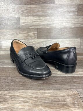 Sam Edelman Denise Leather Penny Loafer Black Tassel Stacked Heel Sz 7